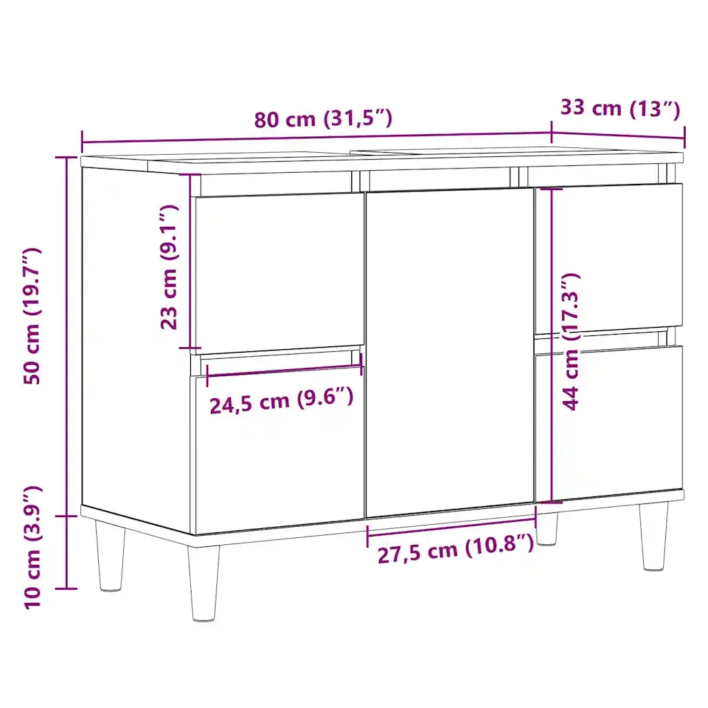vidaXL Mobile Lavabo Rovere Artigianale 80x33x60 cm Legno Multistrato