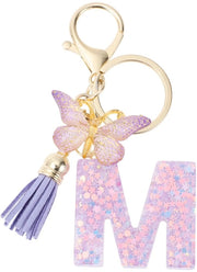 Sleutello con Iniziali e Farfalla - Porta Chiavi con Iniziali - Regalo per Donna - Lunghezza Totale 9,3 cm - Lunghezza Asta 4 cm - Materiale Sostenibile - Anello per Chiave