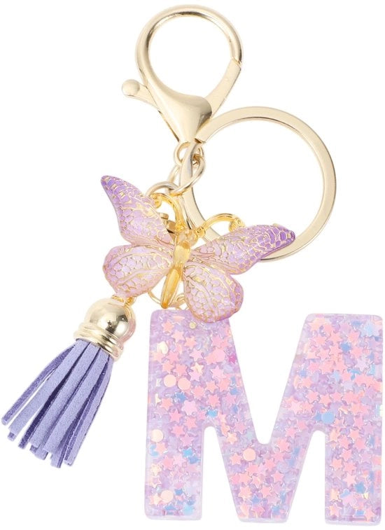Sleutello con Iniziali e Farfalla - Porta Chiavi con Iniziali - Regalo per Donna - Lunghezza Totale 9,3 cm - Lunghezza Asta 4 cm - Materiale Sostenibile - Anello per Chiave