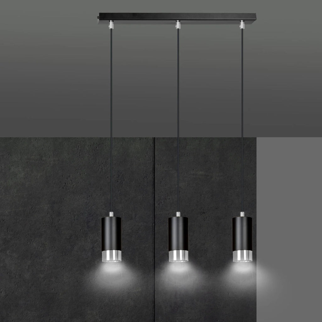 Lampadario 3 Luci Ivar Con Cilindri In Acciaio Nero E Cromo