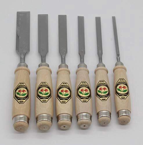 Kirschen 1111SB Set Scalpelli a Tondino 6 Pezzi Acciaio al Carbonio 61 HRC Impugnatura Faggio Bianco DIN 5139 6 10 12 16 20 26 mm