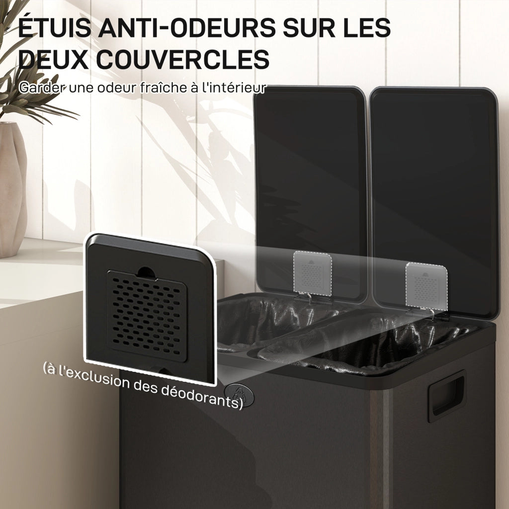 Cestino della cucina 2 compartimenti 2x28L ¨C zephmum ¨C acciaio inossidabile, nero, 45.8x36x67.6cm