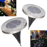 Trade Shop - 2 X Lampada Luce Led Solare Disk Lights Esterno Giardino Waterproof Segna Passo -