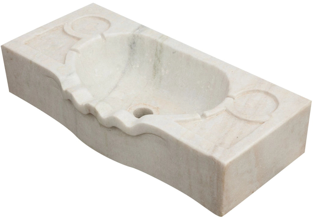 Biscottini Lavandino smerlato in marmo bianco L60xPR30xH14 cm Vasca smerlata realizzata