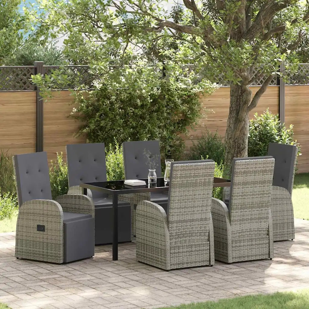 Set da Pranzo per Giardino con cuscino 7 pcs Grigio polyrattan