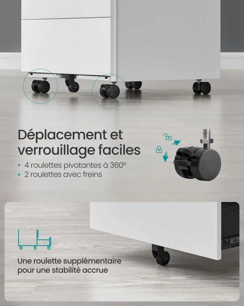 Mobiletto portaoggetti con serratura 3 cassetti per documenti e cancelleria preassemblato per l'ufficio domestico 39 x 45 x 55 cm bianco 12_0004822