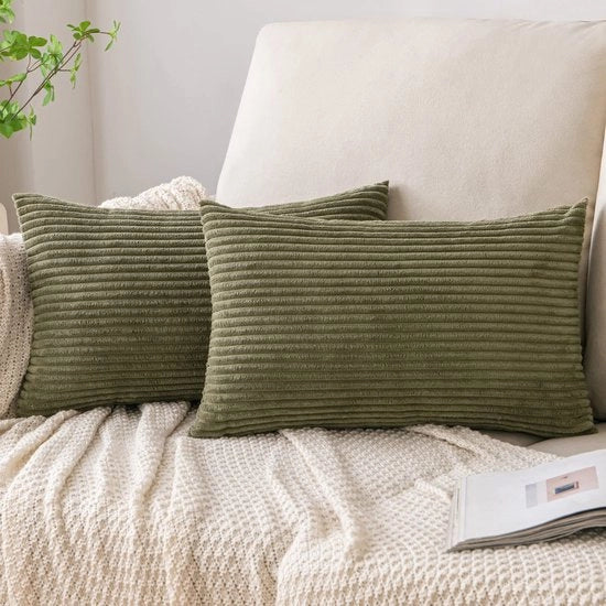 Cuscini copricuscini in corduroy 40 x 60 cm set da 2 verde oliva decorativi morbidi per divano salotto camera da letto.