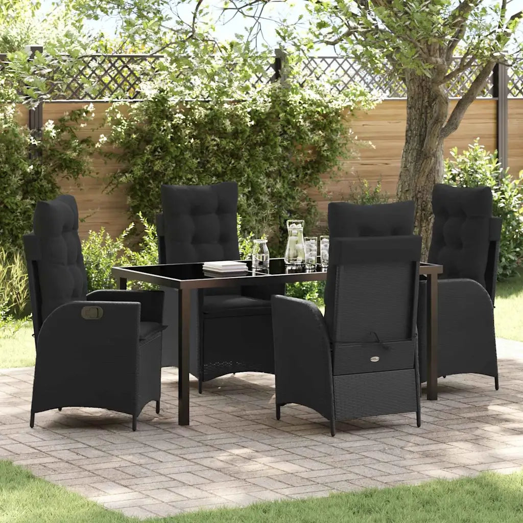 Set da Pranzo per Giardino con cuscino 5 pcs Nero polyrattan 3380487