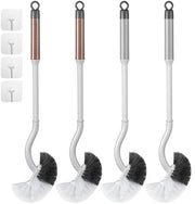 Set di 4 spazzole per il bagno, spazzola per il bagno con striscia di pulizia, spazzola per il bagno curva con lunga asta per la pulizia profonda degli angoli morti, set di spazzole per il bagno in plastica (grigio/marrone 4)
