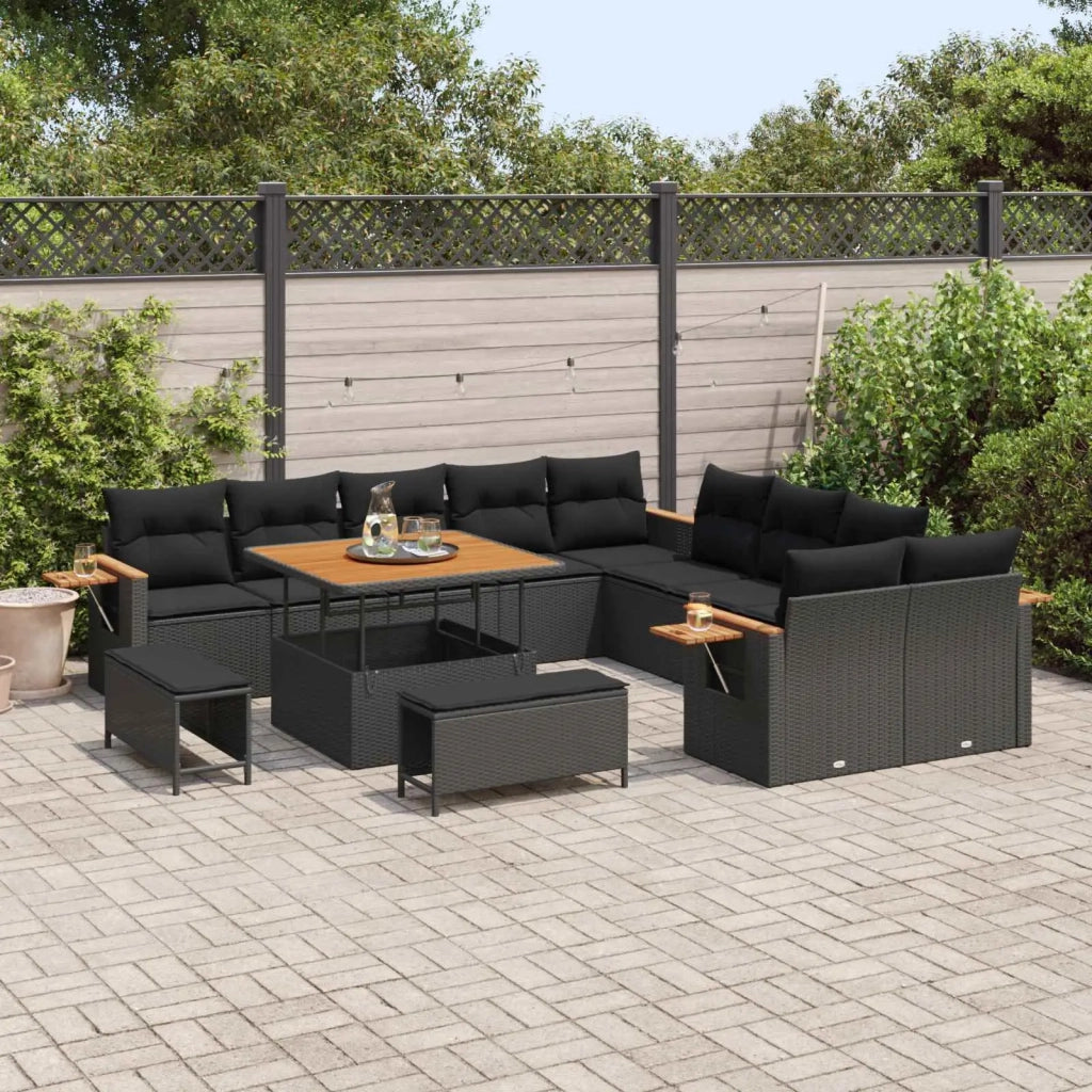 Set Divano da Giardino con cuscino 17 pcs Nero polyrattan 3365174