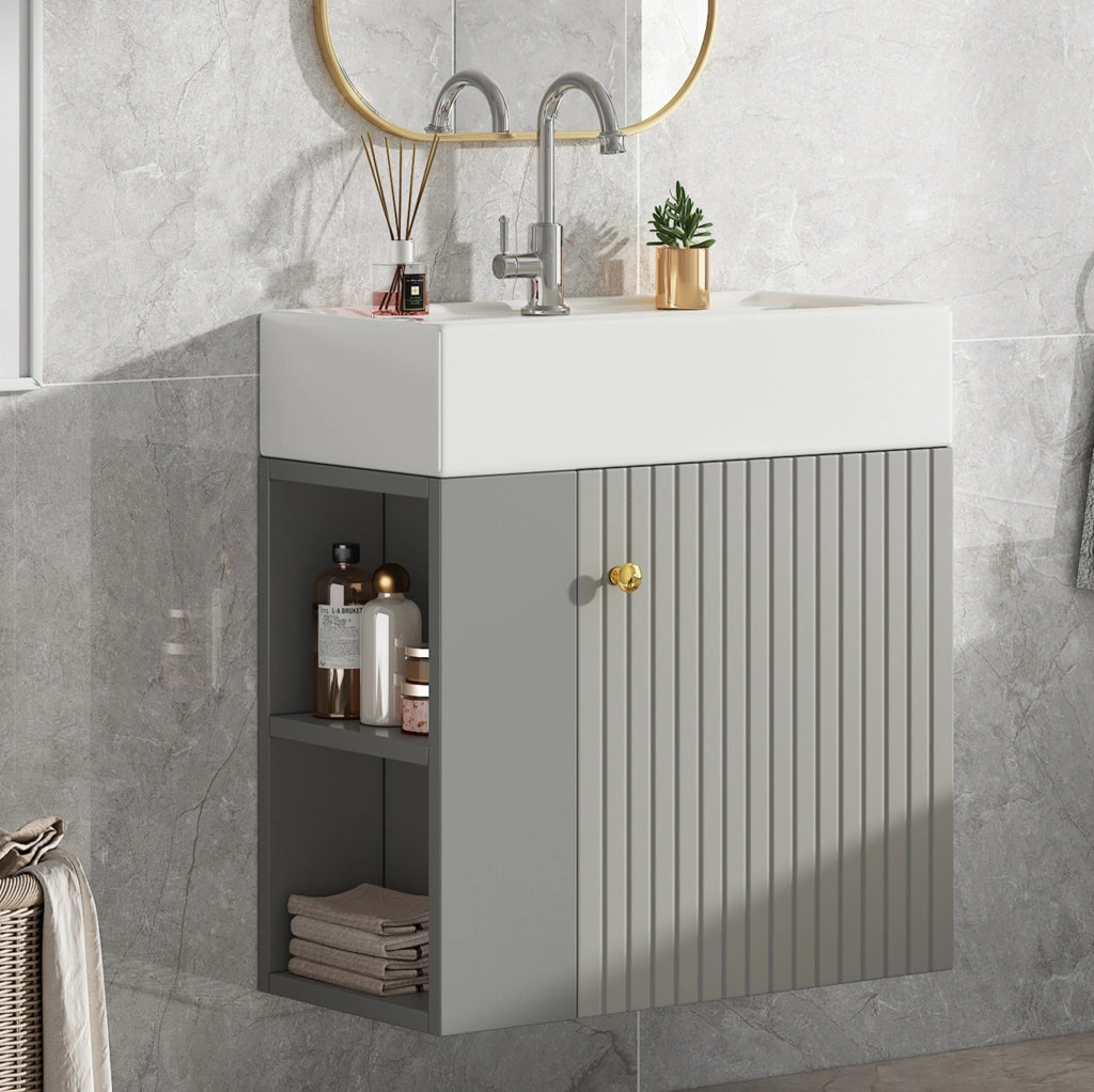 Mobile bagno sospeso con lavabo 69x52x32 cm in truciolare grigio e bianco