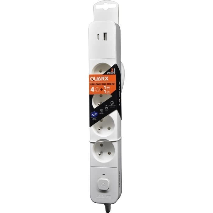 Multipresa - QUARX - 4 prese - Con USB Type C e USB A, cavo da 1,5 m