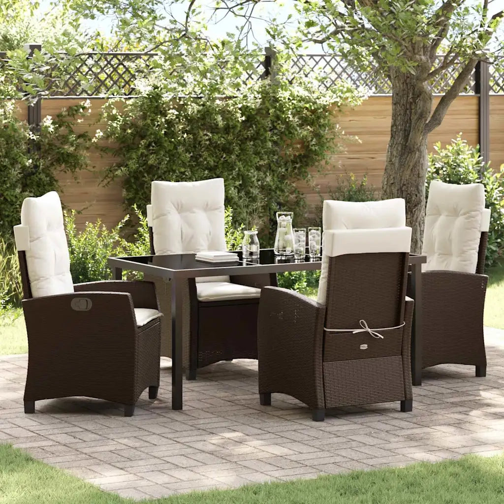 Set da Pranzo per Giardino con cuscino 5 pcs Marrone polyrattan 3380382