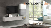 Soggiorno Zenzero, parete attrezzata moderna con pensili in finitura Bianco lucido, Gesso e Grigio Artico, ZLCAINFSOGBNS