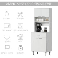 Credenza Alta da Cucina, Madia Classica Bianca in Legno con 2 Armadietti e 1 Mensola, Bianco, 60x40x160cm
