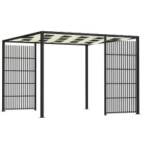 Pergola per Esterno 3x3 m con Copertura Ondulata e Pannelli Laterali, in Metallo e Poliestere Nero