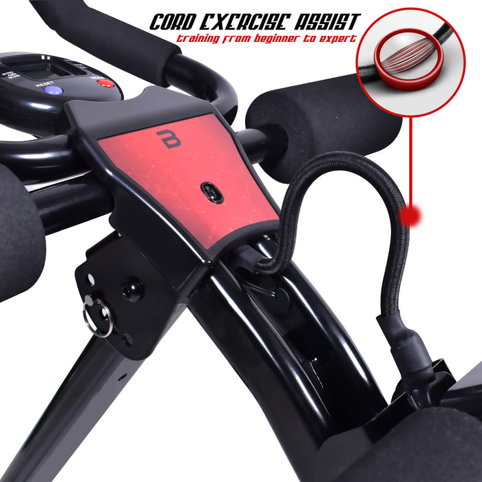 Boudech - AB Trainer Pro 2.0 - Panca Crunch da fitness per addominali alti, bassi frontali e laterali con bande elastiche per pettorali e bicipiti