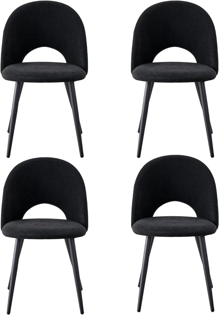 GrandCA HOME Set di 4 Sedie da Pranzo, Moderne Sedie da Cucina Imbottite con Gambe in Metallo, Adatte a Sale da Pranzo, Soggiorni e Camere da Letto - Nero