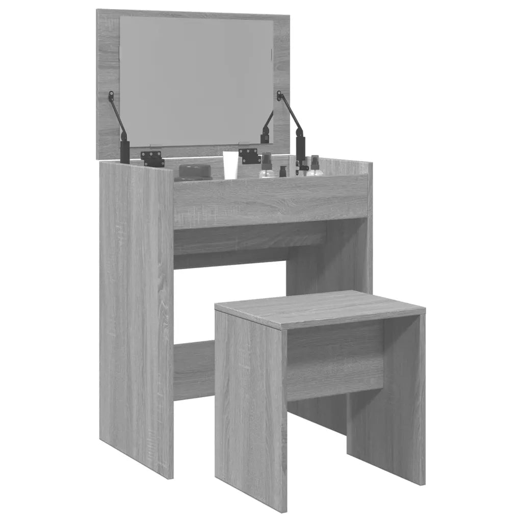 vidaXL Toeletta e Sgabello Grigio Sonoma 60x40x113,5 cm