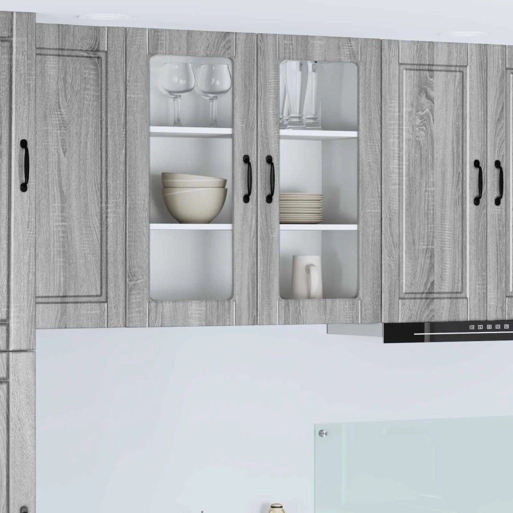 Pensile da cucina | Mobile in vetro da parete PORTO Grigio Sonoma 80 x 31 x 80 cm