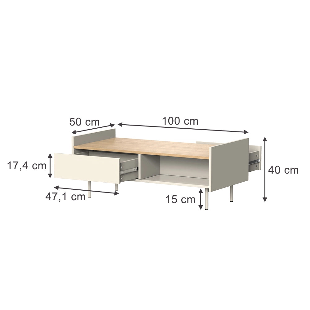 Vicco Tavolino Crema 100 x 50 cm con 2 cassetti