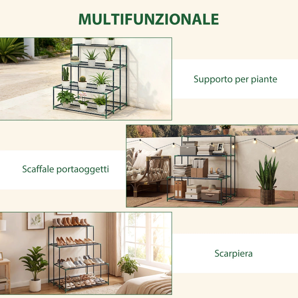 Scaffale Porta Piante a 4 Livelli in Acciaio, 94x84x110 cm, Verde Scuro