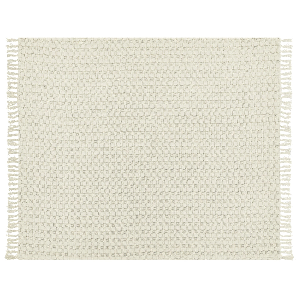 Copriletto in tessuto di cotone bianco sporco 220 x 240 cm con frange Coperta decorativa Biancheria da letto design classico Camera da letto