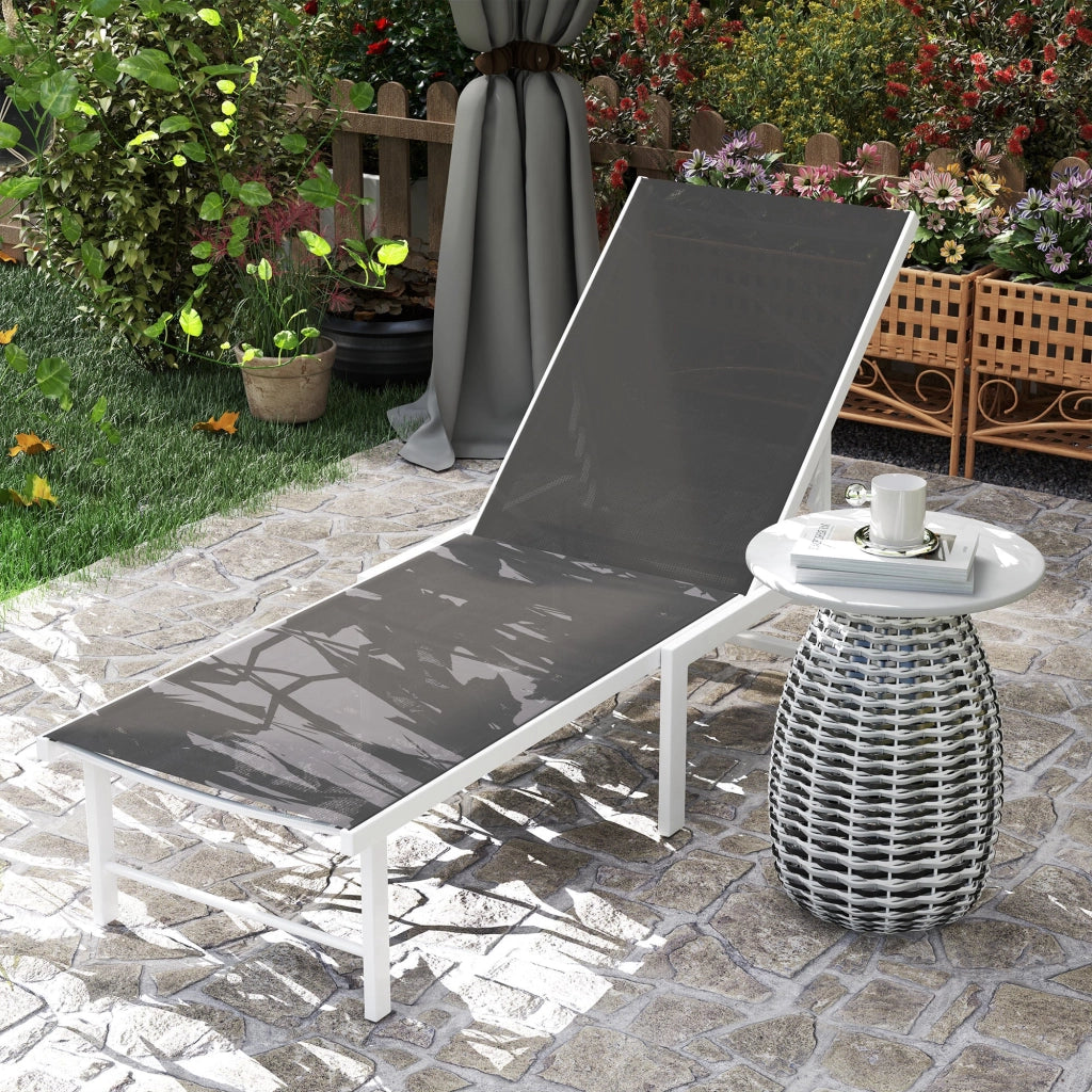 Lettino Sdraio 60x166x84 cm con Schienale Regolabile su 5 Livelli in Acciaio e Textilene Bianco e Grigio