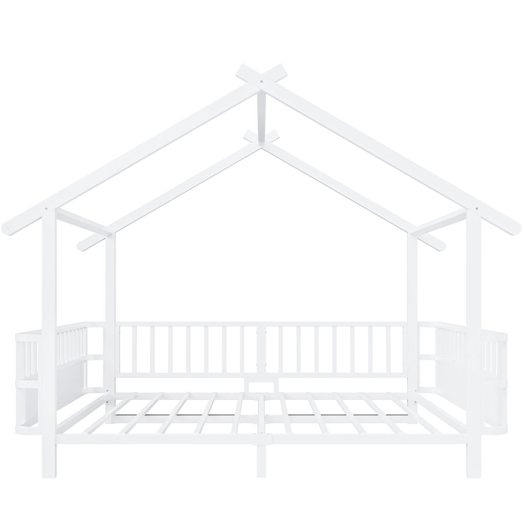 Letto a casetta 140x200 cm con sponde di sicurezza in metallo bianco