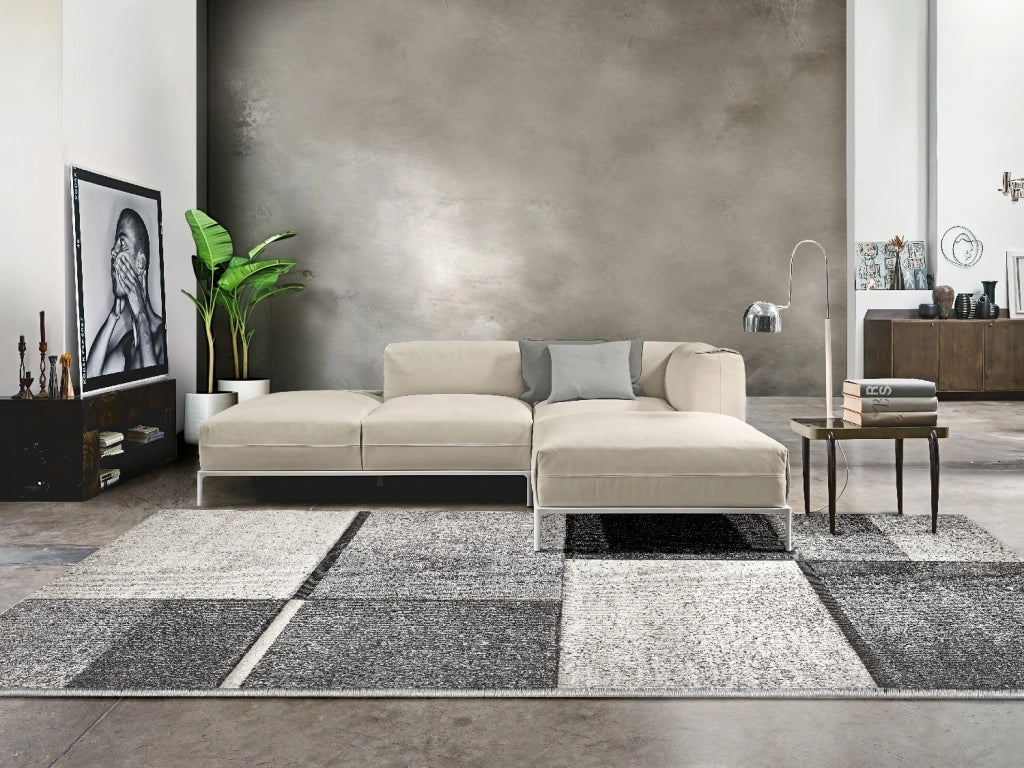 Tappeto FUNNY 87071 grigio cm.140x200 pelo morbido resistente geometrico a quadri