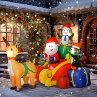 Babbo Natale Gonfiabile con Slitta, Pinguini e Renne, Luci LED 180x120x155 cm