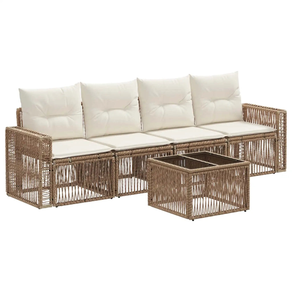 Set Divano da Giardino 5 pcs Beige e Bianco Crema polyrattan