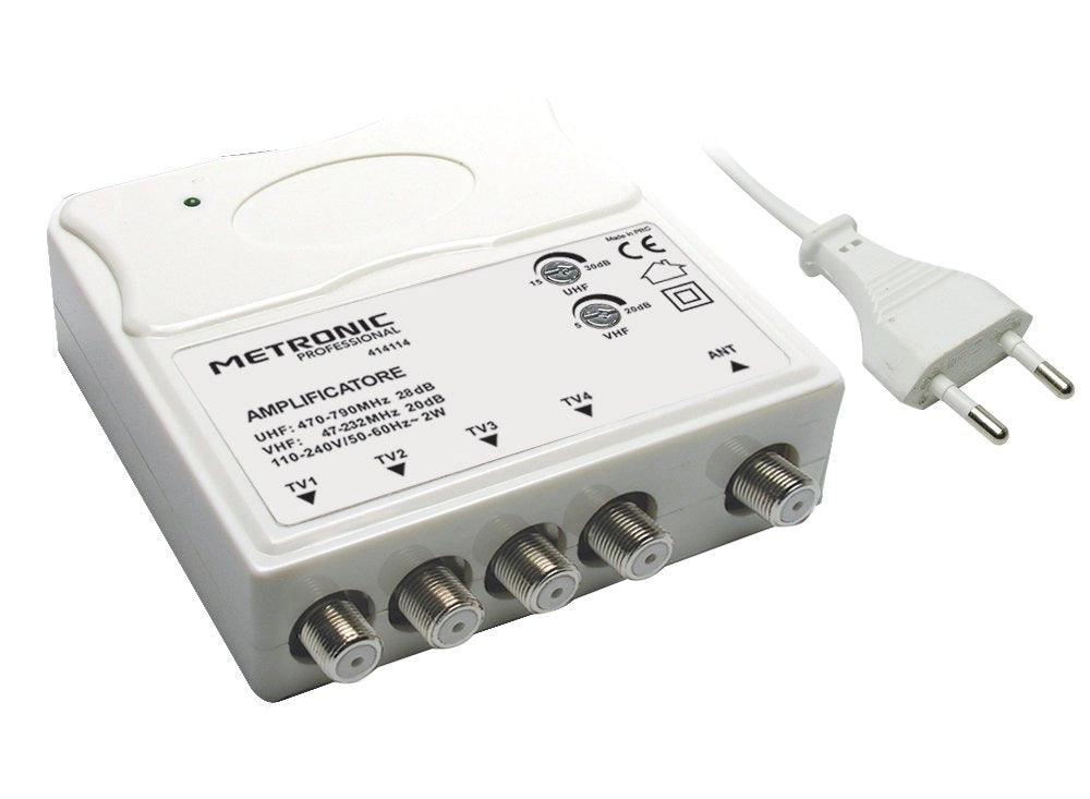 Amplificatore Interno 1 in 4 Out 1 Ingresso Uhf Vhf 4 Uscite Tv Metronic