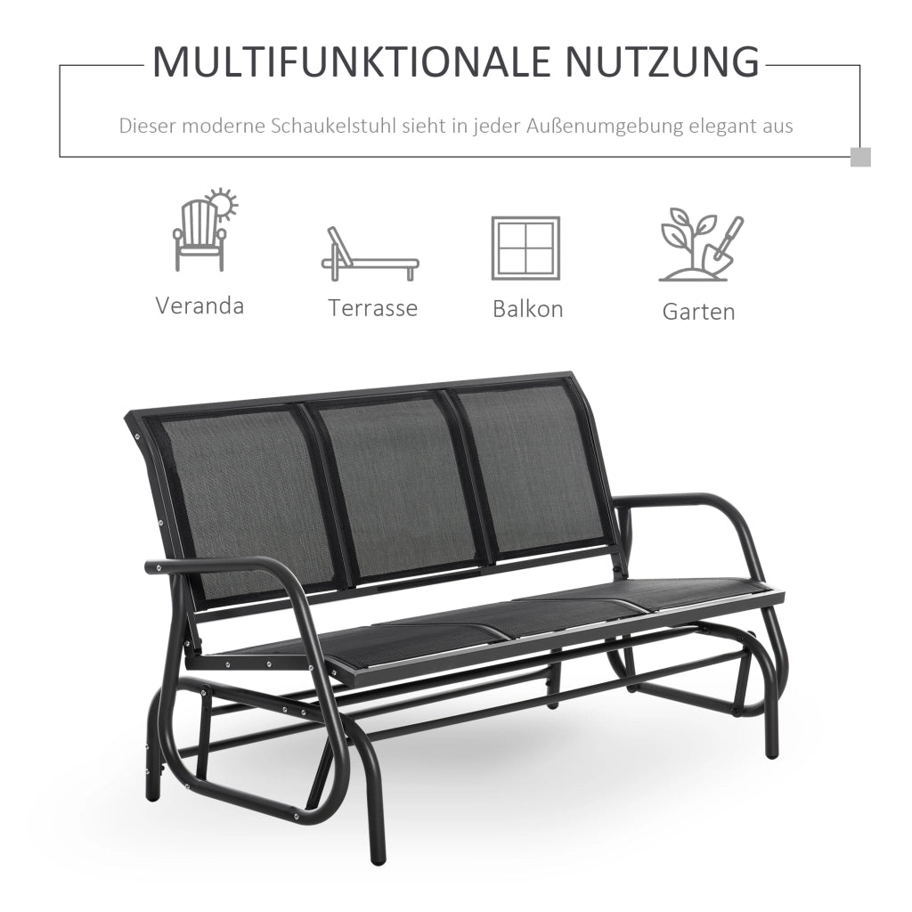 PANCA Oscillante 147 x 75 x 85 cm Metallo Nero per 3 Persone