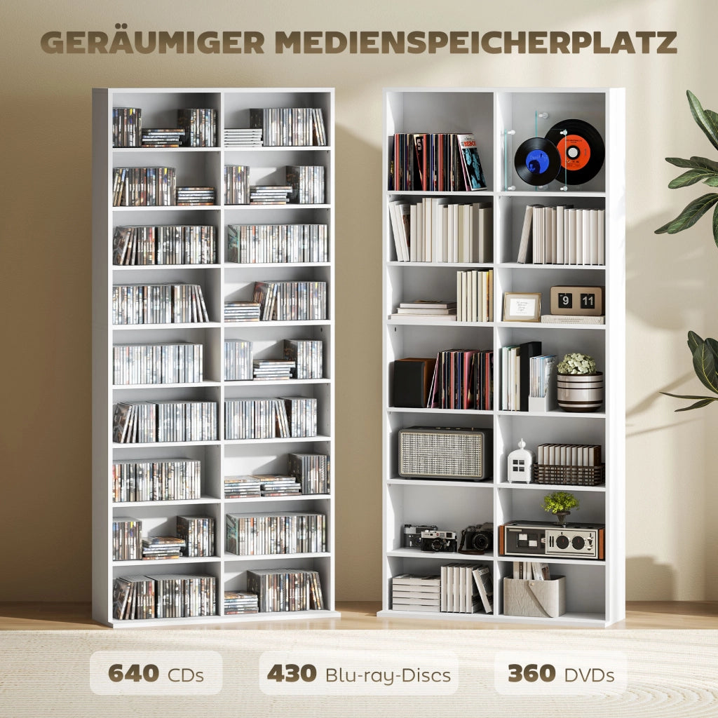 Libreria per DVD e CD ¨C Minimal ¨C 14 ripiani regolabili, 18 scomparti, bianco, 175x?x?