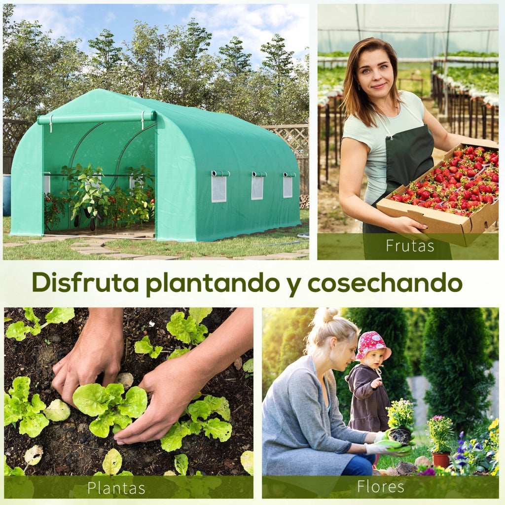 Serra Tunnel Giardino 6 Finestre ¨C zephmum ¨C Verde PE 140g/m2 Struttura Acciaio 450x300x205 cm