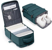 Valigetta a mano per viaggiatori di aereo 40x20x25 cm per donna e uomo con tasca per scarpe, impermeabile con tasca per laptop 14 pollici, colore blu pavone.