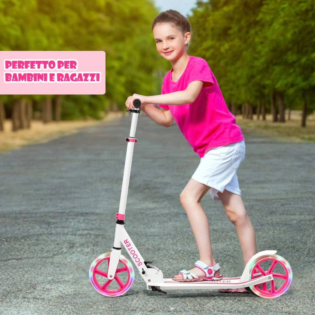 Scooter Monopattino Altezza Regolabile, Ruote Luminose, per Bambini e Adulti, Capacità di Carico 100kg, Alluminio, 10+ Anni