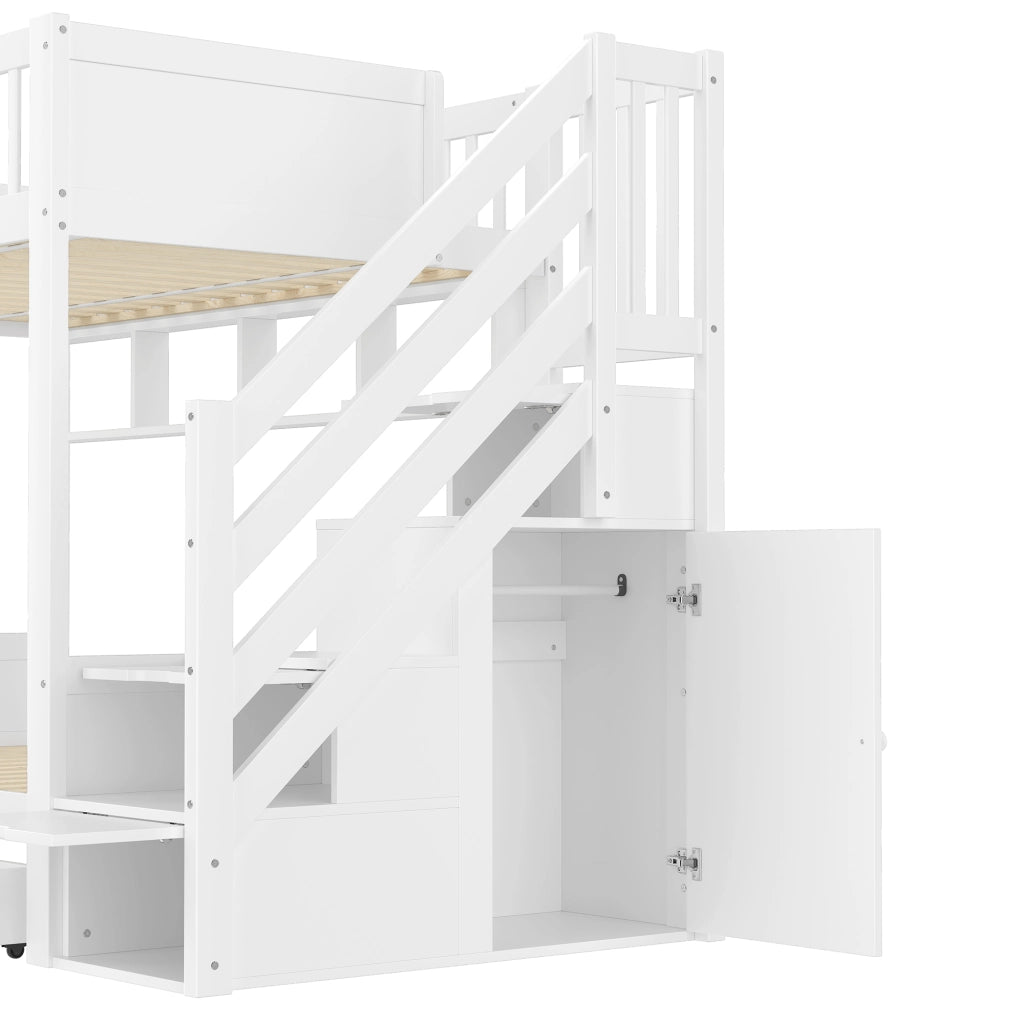 Letto a Castello 90x200 cm - con Cassetti; Armadio; Scaffali e Scaletta