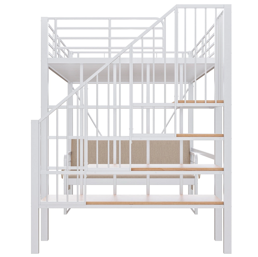 Letto a castello 140x200 cm con divano imbottito e scala contenitore