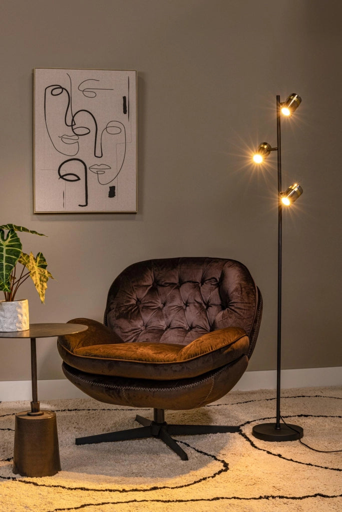 Lampada da terra UPTON 3 luci nero/oro vetro fumé Lucide