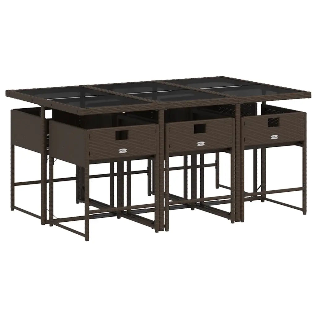 Set da Pranzo da Giardino 7pz con Cuscini in Polyrattan Marrone 3211269