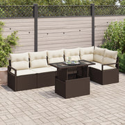 Set Divano da Giardino  7 Pezzi con Cuscini Marrone Rattan Sintetico