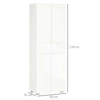 Dispensa Cucina con 4 Ante, 3 Ripiani Regolabili e Mensole a 5 Livelli in MDF e Truciolato, 60x35x170 cm, Bianco