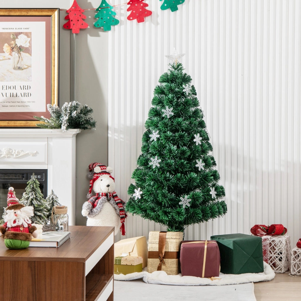 120cm Albero di natale artificiale in fibra ottica con 125 rami, 18 luci LED fiocchi di neve e stella-Alberi di Natale