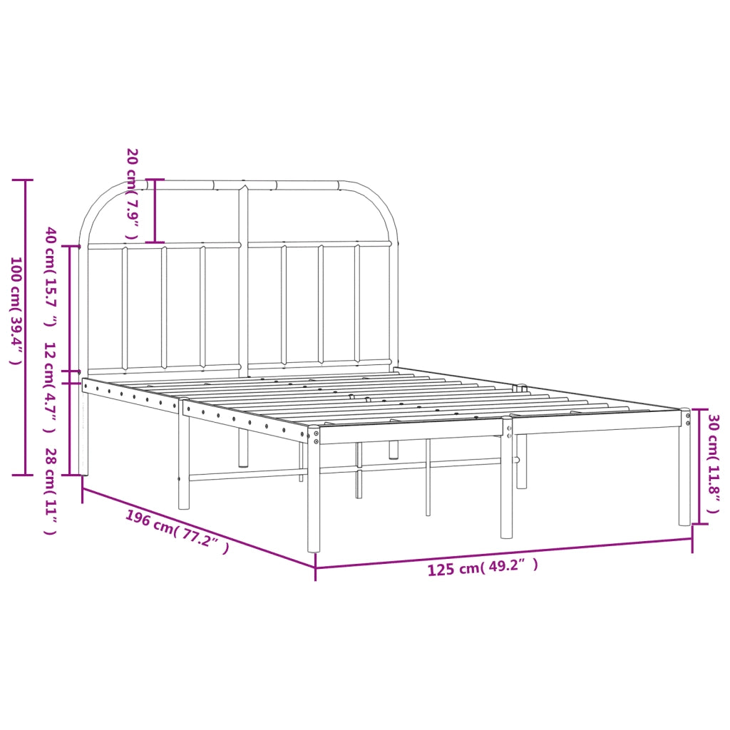 Letto matrimoniale | Letto per adulti | Giroletto con Testiera in Metallo Nero 120x190 cm