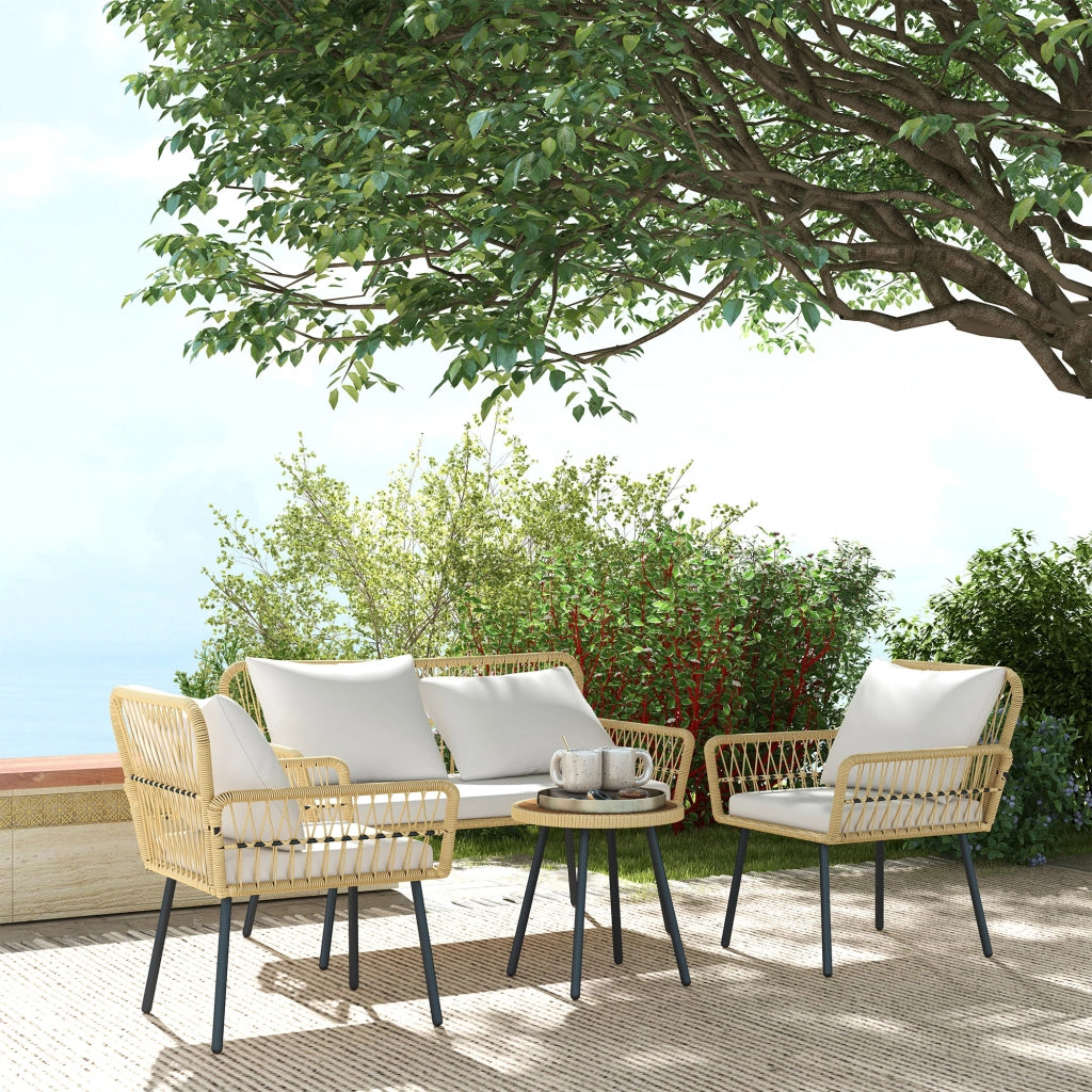 Set salotto da giardino 4 pezzi ¨C zephmum ¨C canap¨¦ 2 posti, 2 poltrone, 7 cuscini, tavolino rotondo, polyrattan