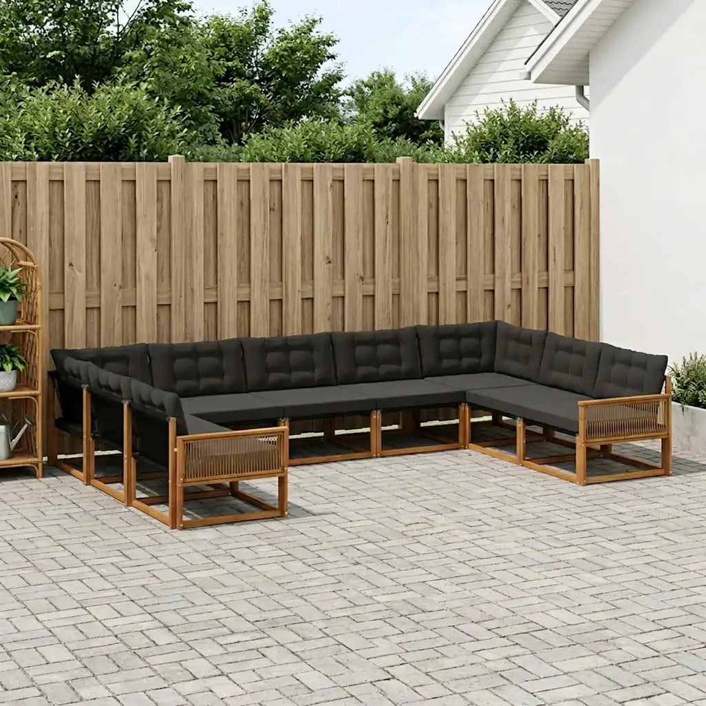 Set di divani da esterno con cuscino 9 pcs Naturale e Nero