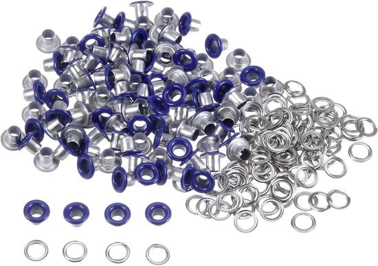 Kit di Tasselli di Transito per Abbigliamento e Scarpe Progetto DIY - Metallo - Blu Scuro - Set da 100 - 3mm Foro - Strumento per Tasselli di Occhiello