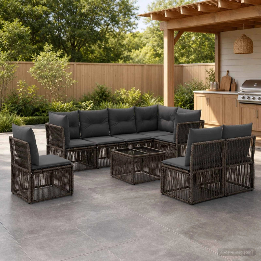 Set Divano da Giardino 9 pz Grigio polyrattan 3434243